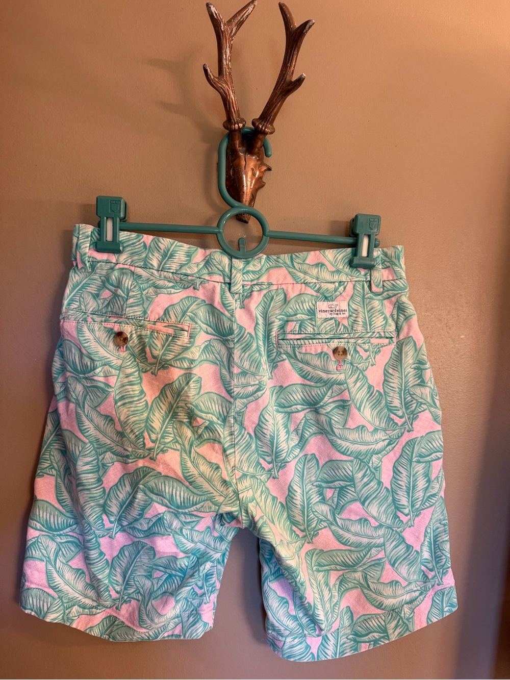 Vineyard Vines Pink Shorts with Green Leaf Print